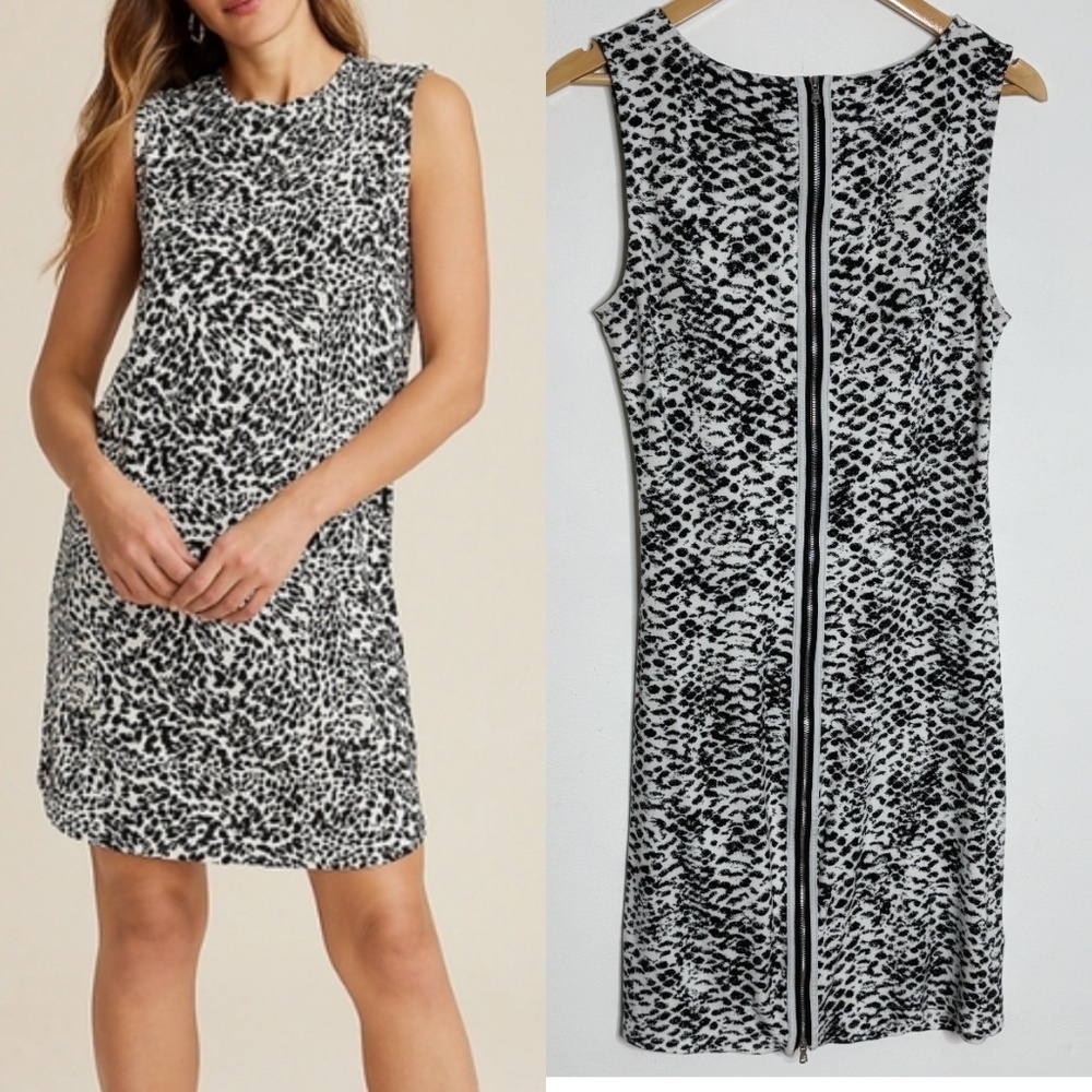 Kenneth Cole Animal Print Dress Stretch Knit Exposed Back Zipper Edgy Dress 10